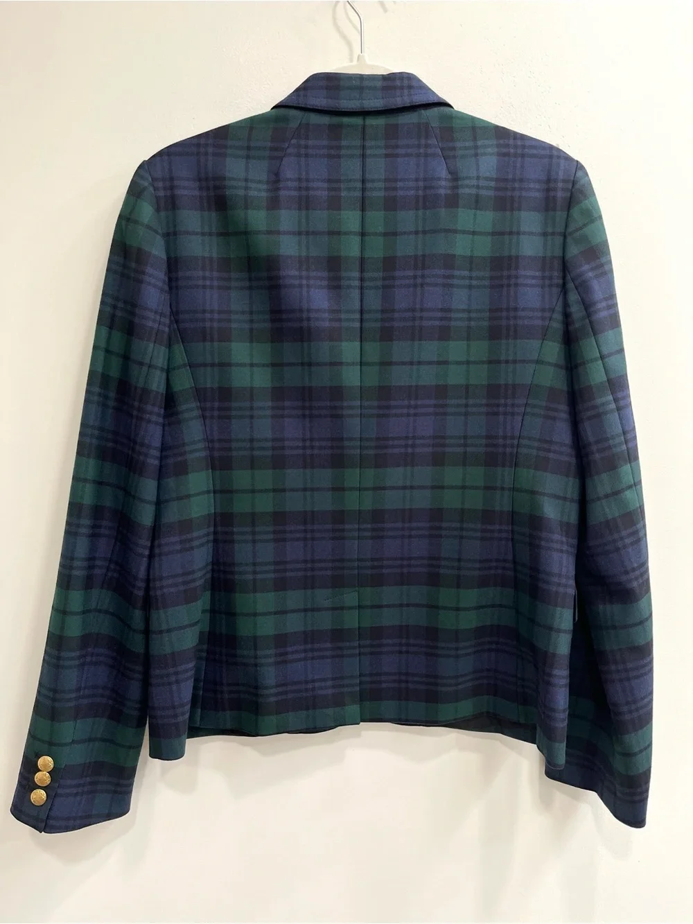 J. Crew Factory Black Watch Plaid Blazer Green Blue Gold Two Buttons Size 10